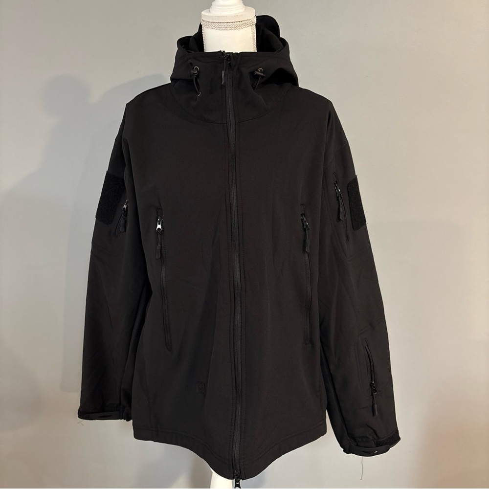 ESDY Men's Hooded Outdoor Tactical Soft Shell Jacket Fleece Lined Black Size 3XL